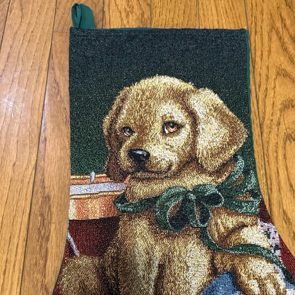 VINTAGE Christmas TAPESTRY Stocking 17”x11” Beautiful Brown Puppy - Picture 4 of 4